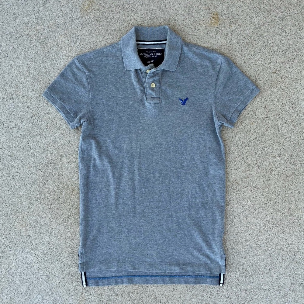 American Eagle Vintage Fit Mens XS Polo Shirt - Gray Blue Eagle Logo
